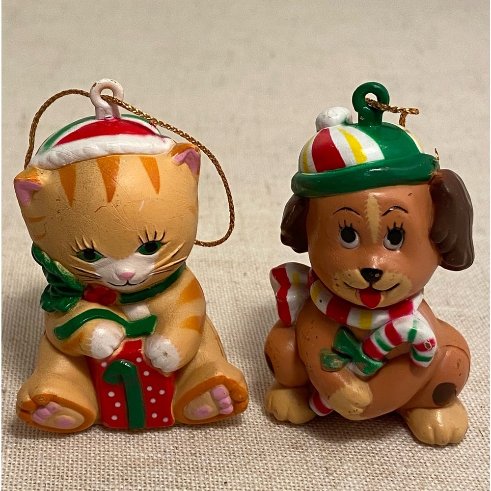 Vintage Ornaments Christmas Cuties 1985 W A Cat And Dog Christmas Holiday 80s